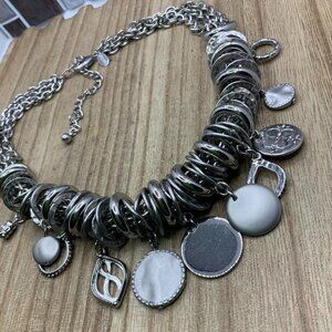 Chico's Silver Tone Dangle Charms Chain Necklace